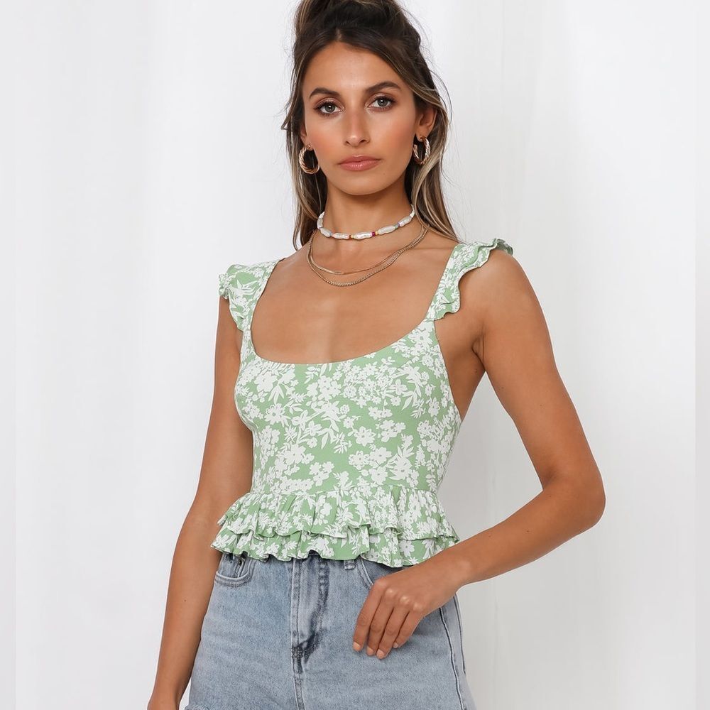 CROP TOP GREEN floral sleeveless